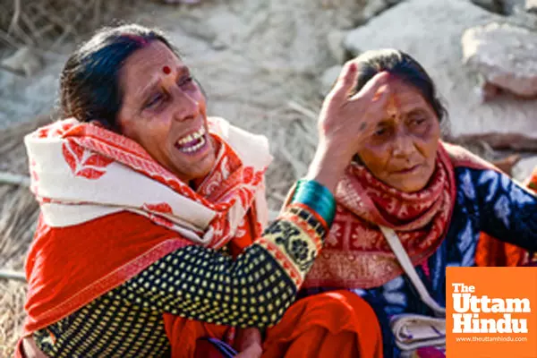 Prayagraj: Women mourn the loss of their belongings following a fire at a camp during the Maha Kumbh Mela 2025