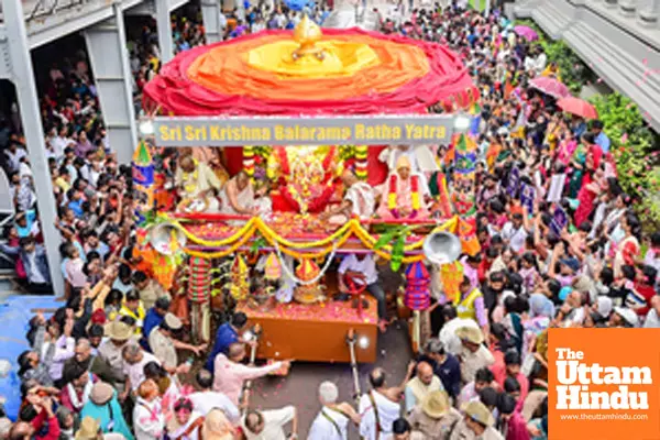 Bengaluru: Devotees take part in the 40th Annual Sri Krishna Balarama Ratha Yatra