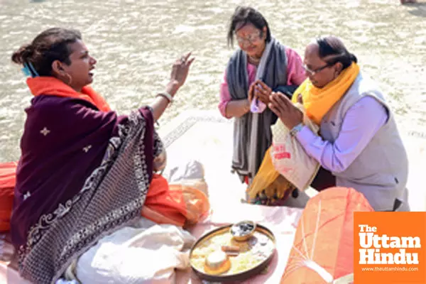 Prayagraj: Devotees seek blessings from a kinnar sadhu during the Maha Kumbh Mela 2025