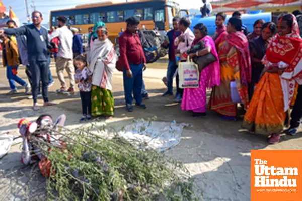 Prayagraj: Kaante Wale Baba lies on a bed of thorns as devotees gather around during the Maha Kumbh Mela 2025