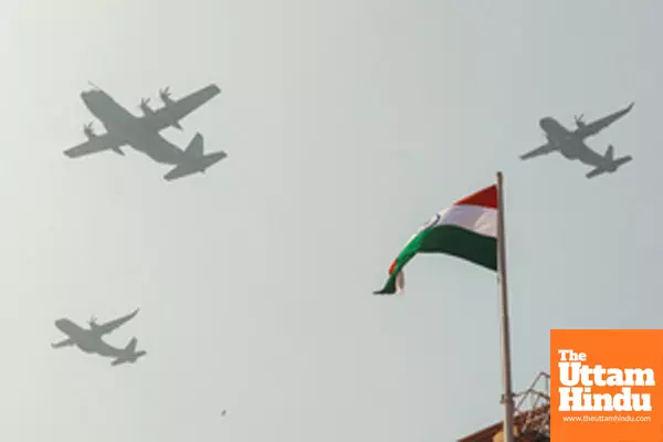 New Delhi: IAF aircraft fly past the Parliament House during a full dress rehearsal for the Republic Day Parade