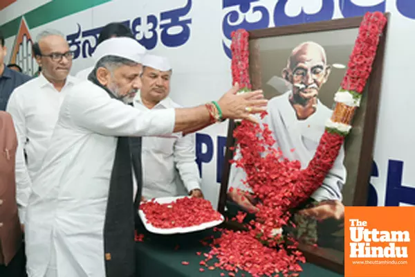 Bengaluru: Karnataka Deputy Chief Minister DK Shivakumar pays tribute to Mahatma Gandhi