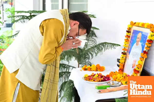 Dehradun: Uttarakhand Chief Minister Pushkar Singh Dhami pays tribute to Mahatma Gandhi