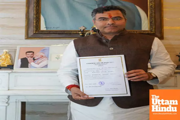 BJP candidate Parvesh Verma receives his victory certificate