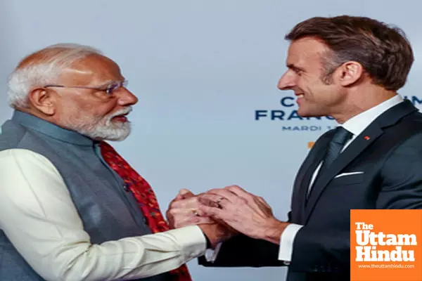 Prime Minister Narendra Modi with President of France Emmanuel Macron at the 14th France CEO Forum