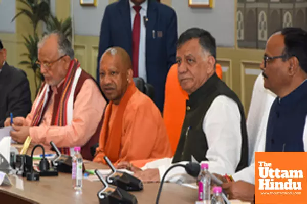 Uttar Pradesh Chief Minister Yogi Adityanath attends the all-party meeting on the eve of the Budget Session of the Uttar Pradesh Legislative Assembly