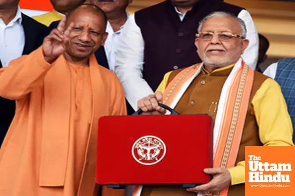 UP CM Yogi Adityanath and FM Suresh Khanna at Vidhan Sabha ahead of Budget Presentation