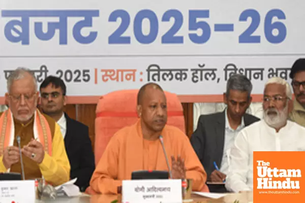 Uttar Pradesh Chief Minister Yogi Adityanath addresses a press conference after the state budget