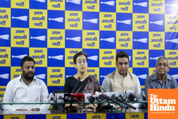 Title: New Delhi: AAP leader addresses a press conference at the party office