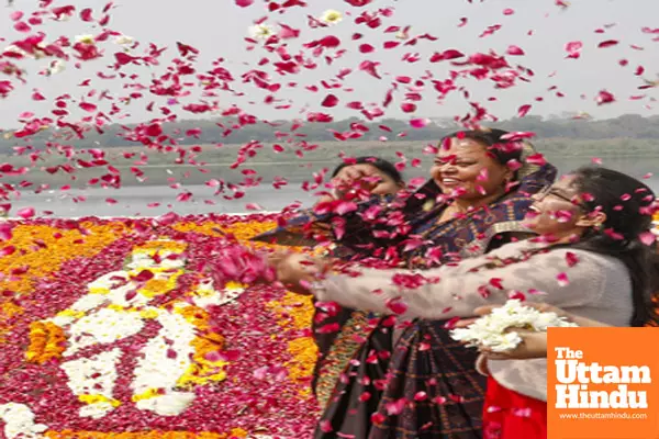 People celebrate Flower Holi on the occasion of Mahashivratri