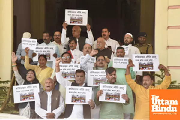 Rashtriya Janata Dal (RJD) MLAs protest during the Bihar Assembly’s budget session