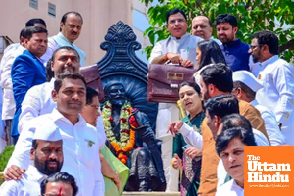 Ajit Pawar offers a wreath to the statue of Chhatrapati Shivaji Maharaj